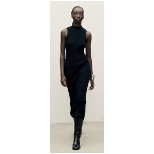 ZARA Ribbed Sleeveless Midi Black Dress